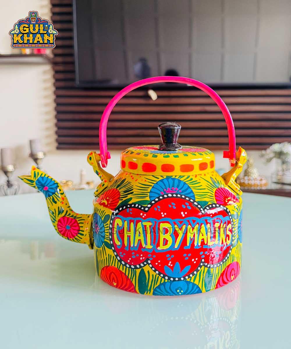 Yellow & Pink Floral Kettle (Customizable) - Gul Khan Truck Art