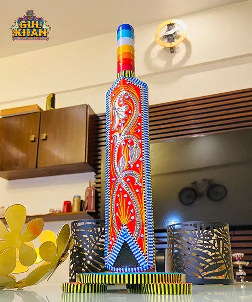 Handmade Customized Cricket Bat Red & Blue - Gul Khan Truck Art