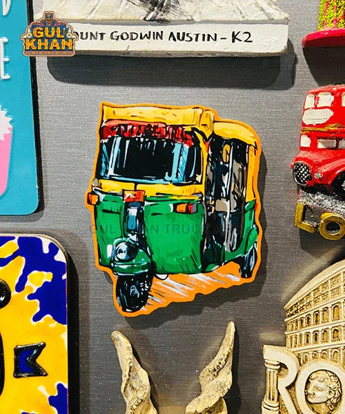 Green Rickshaw Fridge Magnet - Gul Khan Truck Art