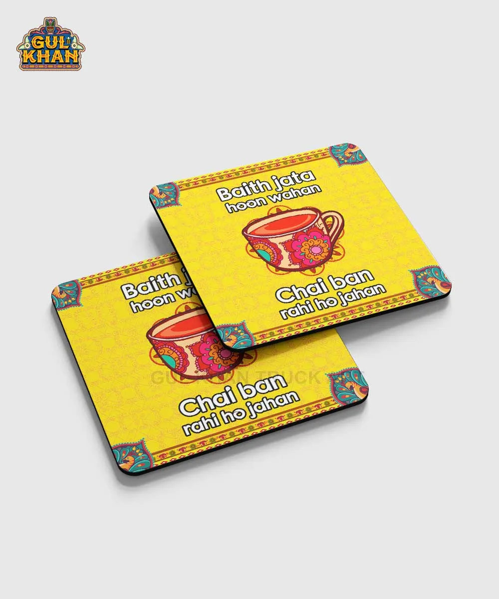 Baith Jata Hoon waha Chai Ban Rahi Hu Jahan Printed Coaster Design - Gul Khan Truck Art
