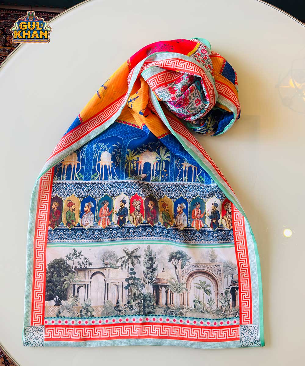 Mughal Artisan Inspired Printed Stole - 02 - Gul Khan Truck Art