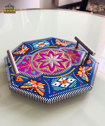 Round Blue Truck Art Serving Tray