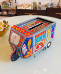 Yellow & Blue Motif Rickshaw Tissue Box Truck Art - Gul Khan Truck Art