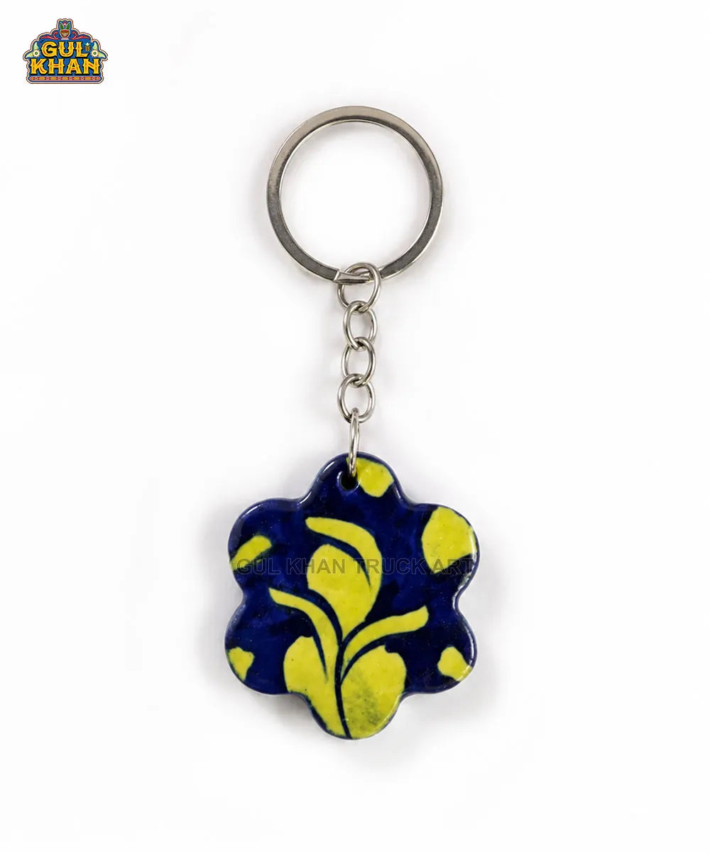 Multani Blue Pottery Floral Ceramic Keychain