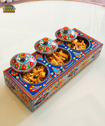 Blue & Red Truck Art Three Partition Tray