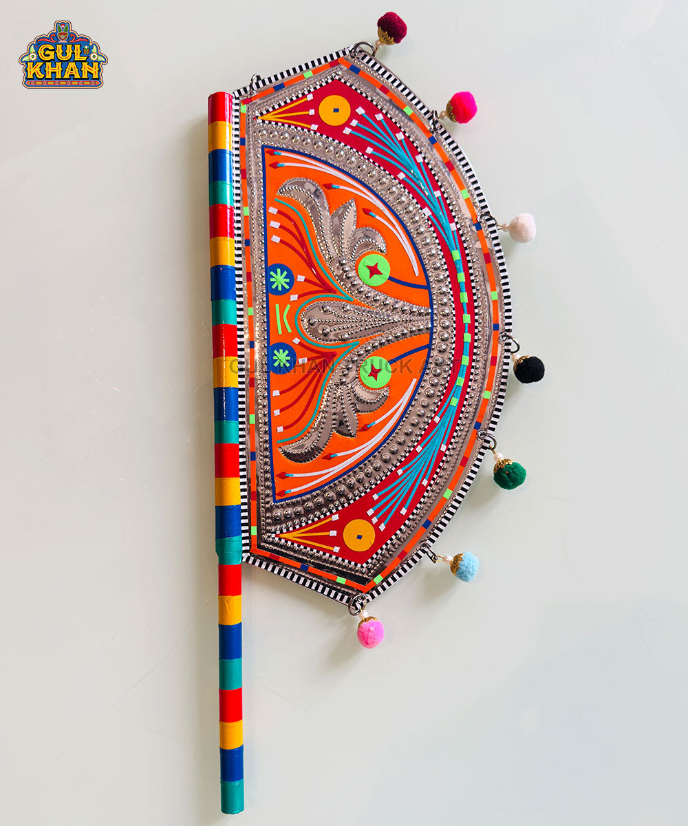 Orange Floral Truck Art Hand Fan