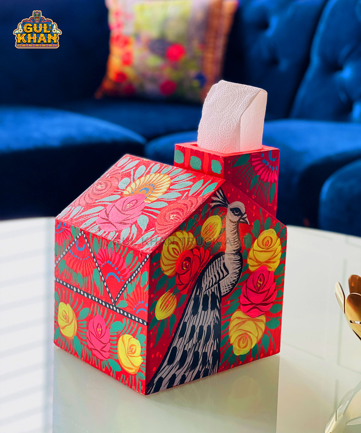 Hand Painted House Tissue Box Design 11155