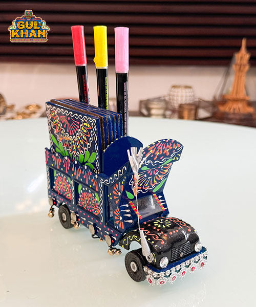 Cone Art Dark Blue Coaster & Truck Set Design - Gul Khan Truck Art