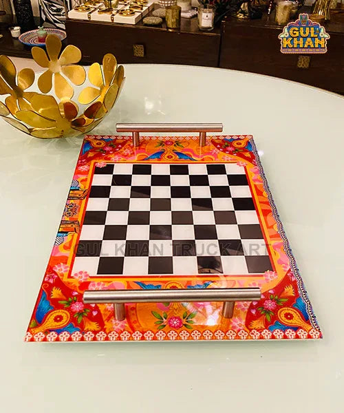 Acrylic Chess Tray (With Steel Handle) 005 - Gul Khan Truck Art