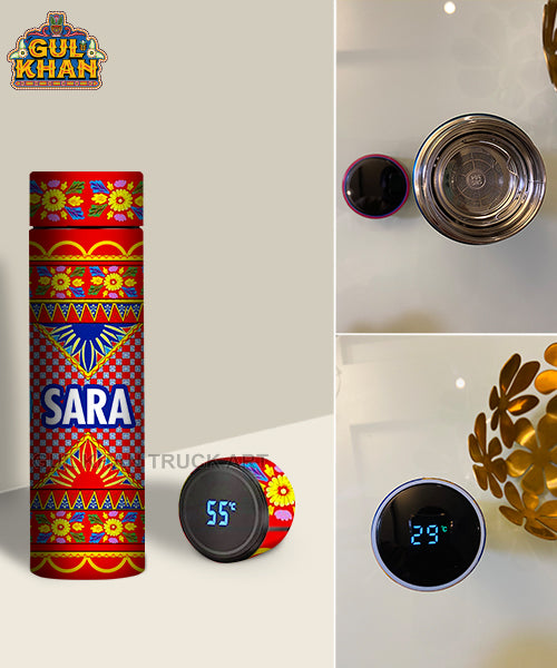 Red & Yellow Printed Truck Art Travel Bottle