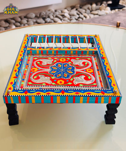 Red Floral Truck Art Charpai Tray
