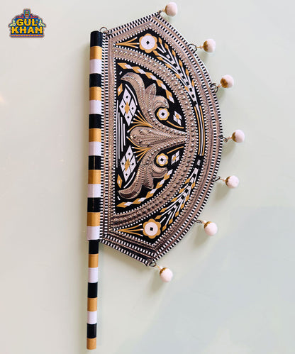 Black Gold Floral Truck Art Hand Fan