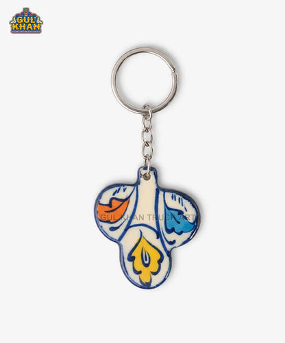 Multani Blue Pottery Three-Petal Ceramic Keychain