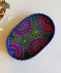 Dark Blue & Red Floral Motif Oval Cone Truck Art Tray (Handpainted) - Gul Khan Truck Art