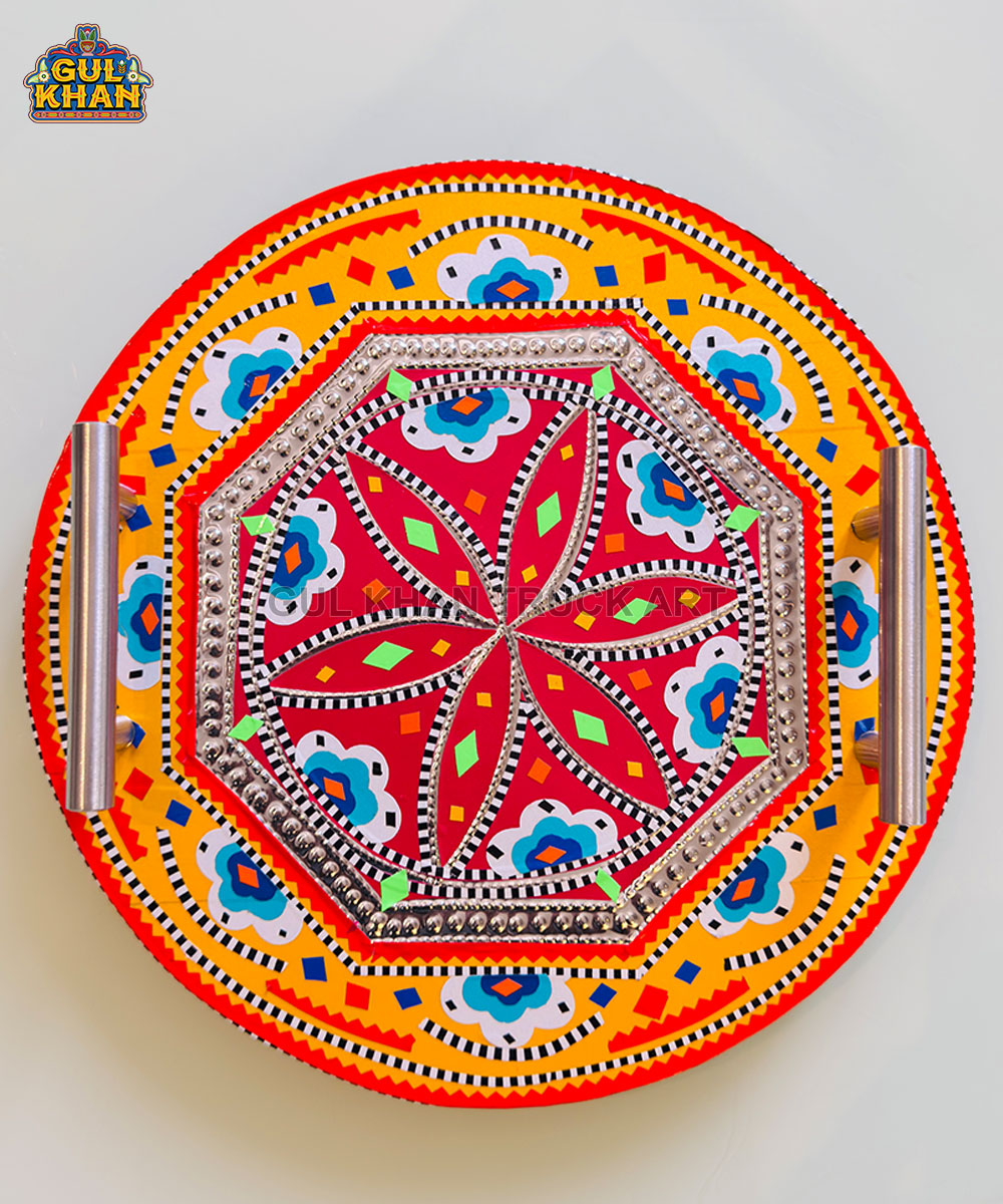 Round Orange & Blue Truck Art Serving Tray