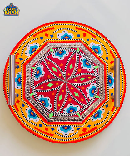Round Orange & Blue Truck Art Serving Tray