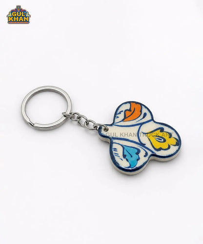 Multani Blue Pottery Three-Petal Ceramic Keychain