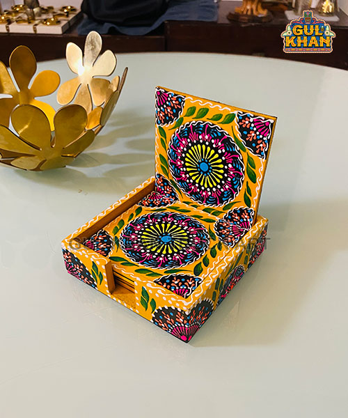 Yellow Cone Art Coaster Set Of Six (Handpainted)