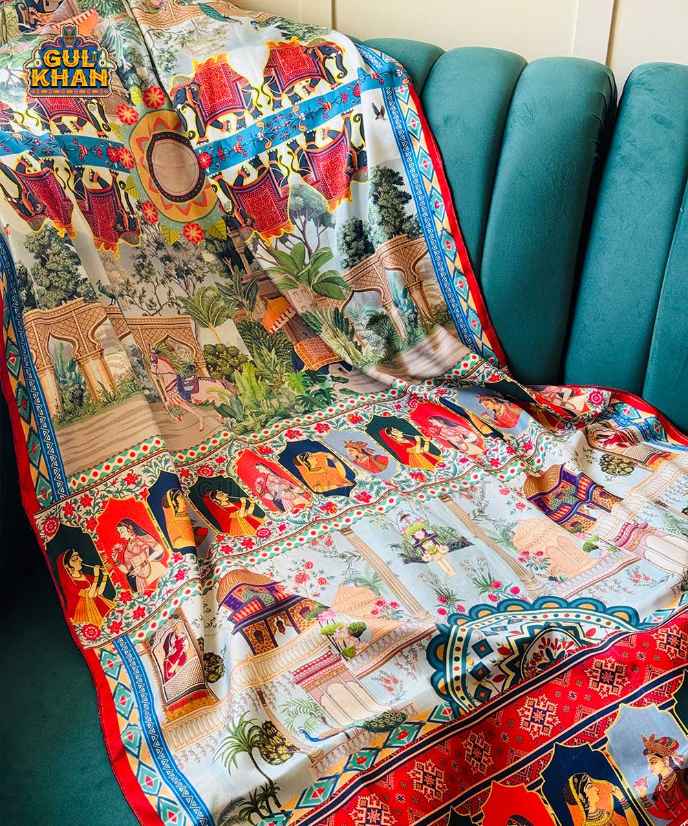 Mughal Artisan Inspired Printed Shawl 02 - Gul Khan Truck Art