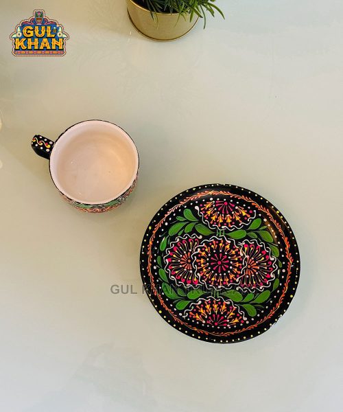 Green & Black Semi Circle Truck Art Handpainted Tea Set - Gul Khan Truck Art