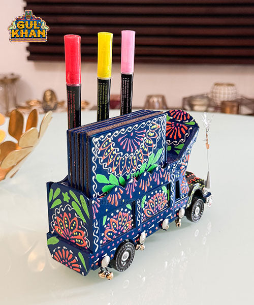 Cone Art Dark Blue Coaster & Truck Set Design - Gul Khan Truck Art