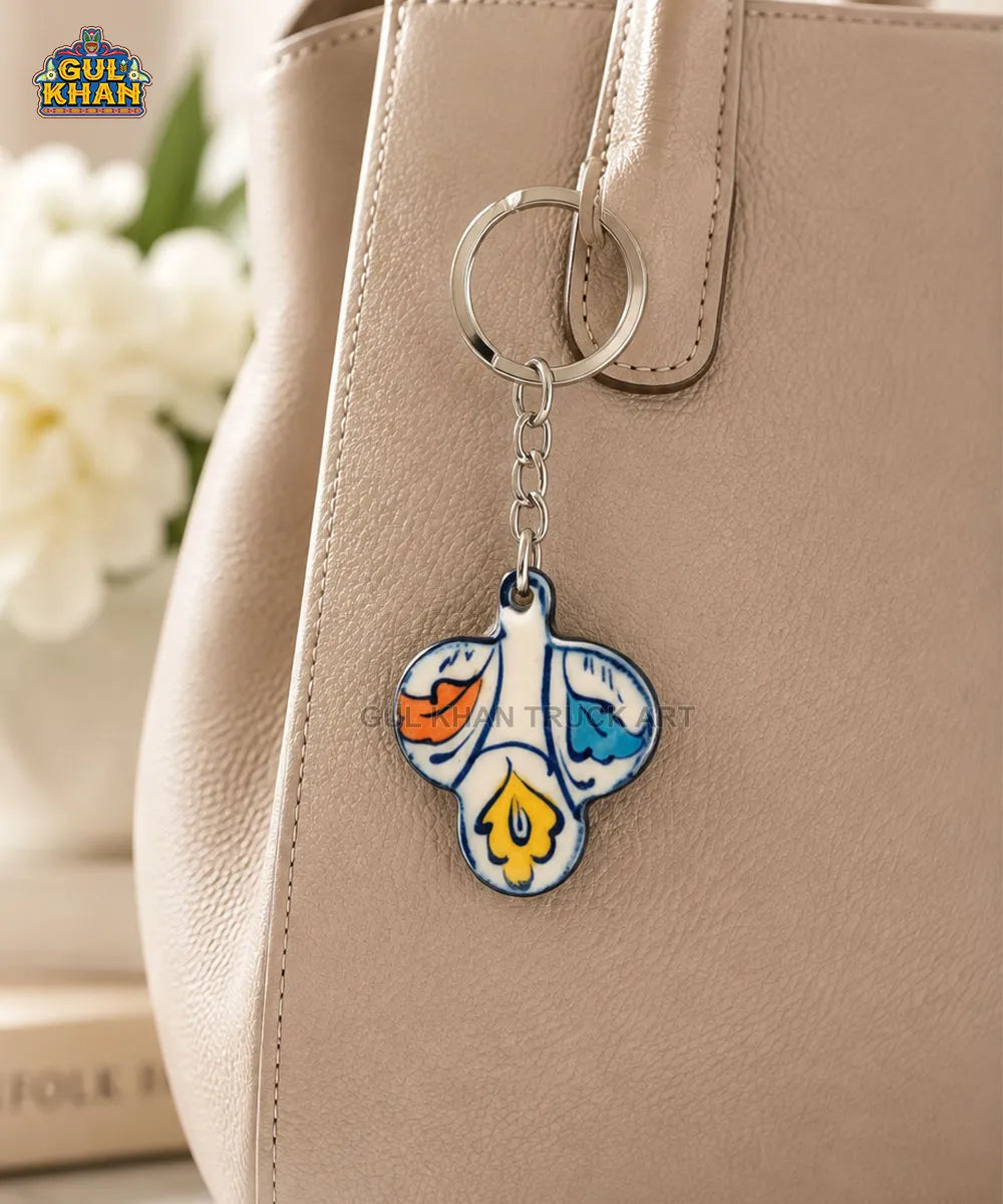 Multani Blue Pottery Three-Petal Ceramic Keychain