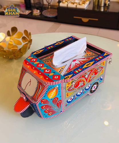 Orange & Blue Motif Rickshaw Tissue Box Truck Art - Gul Khan Truck Art
