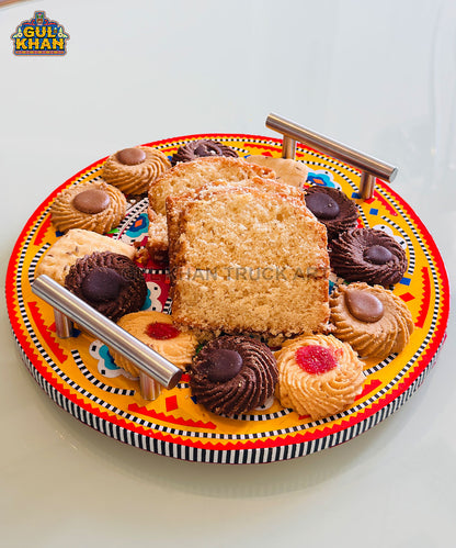Round Orange & Blue Truck Art Serving Tray