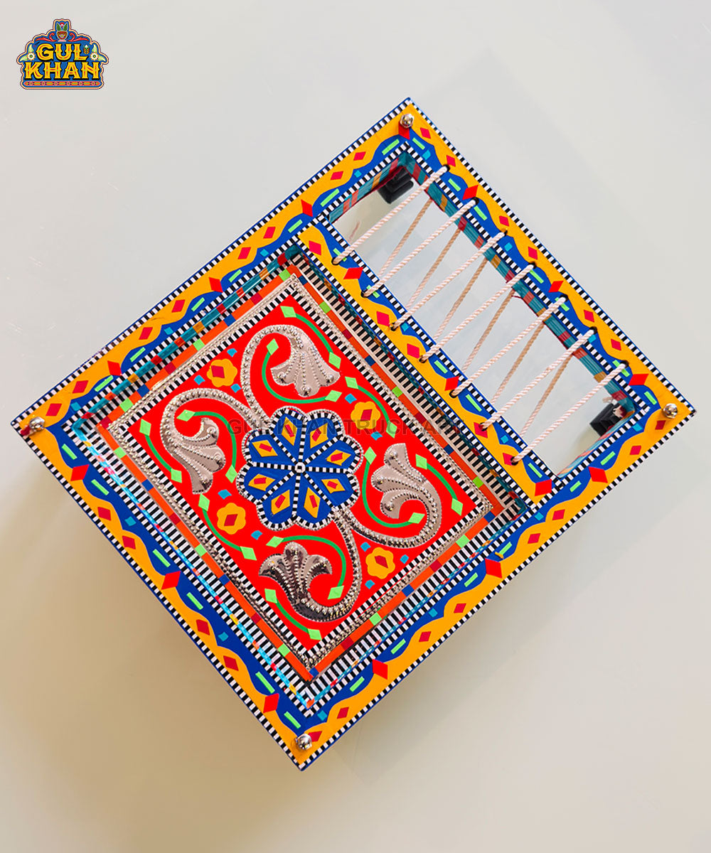 Red Floral Truck Art Charpai Tray