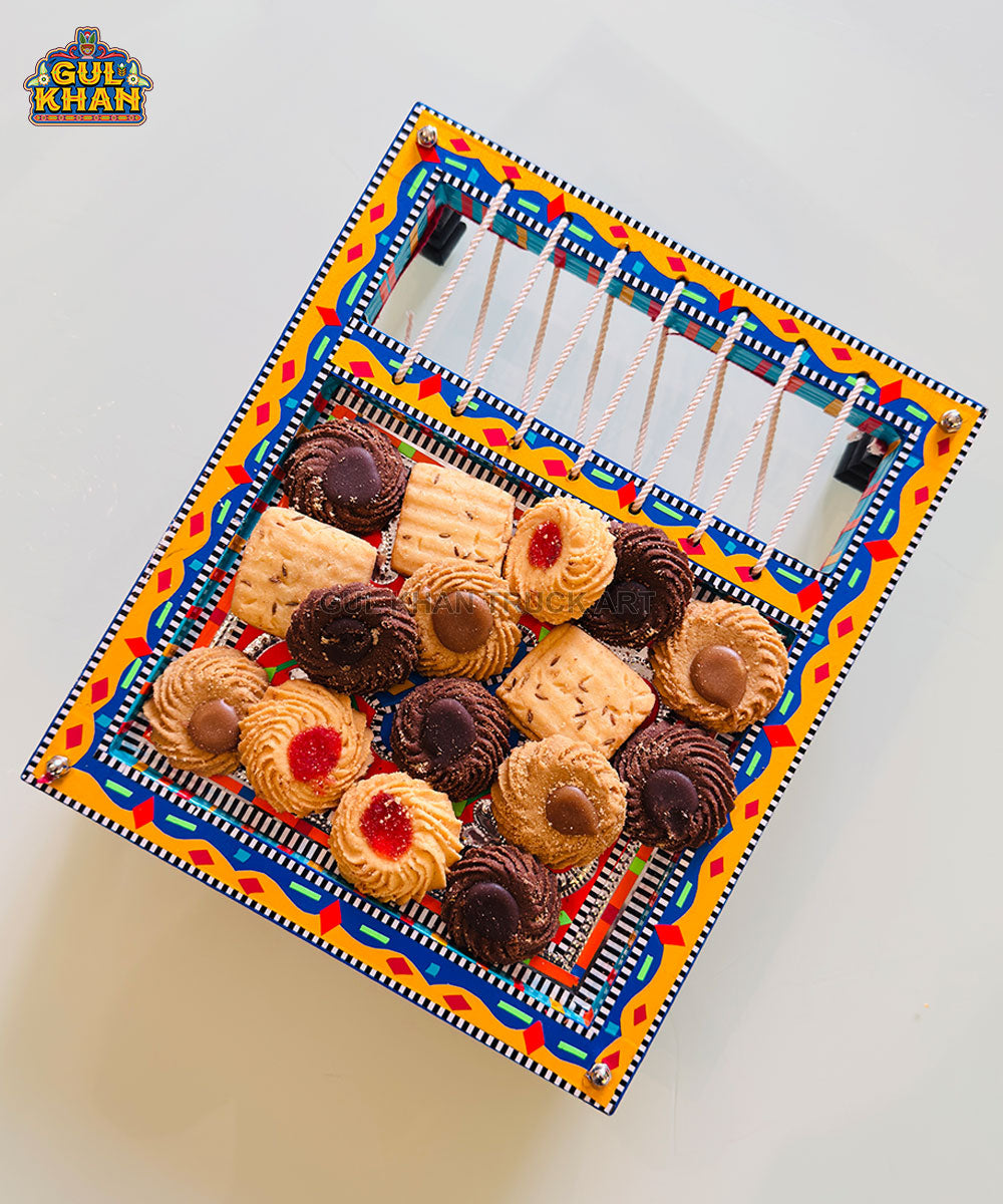 Red Floral Truck Art Charpai Tray