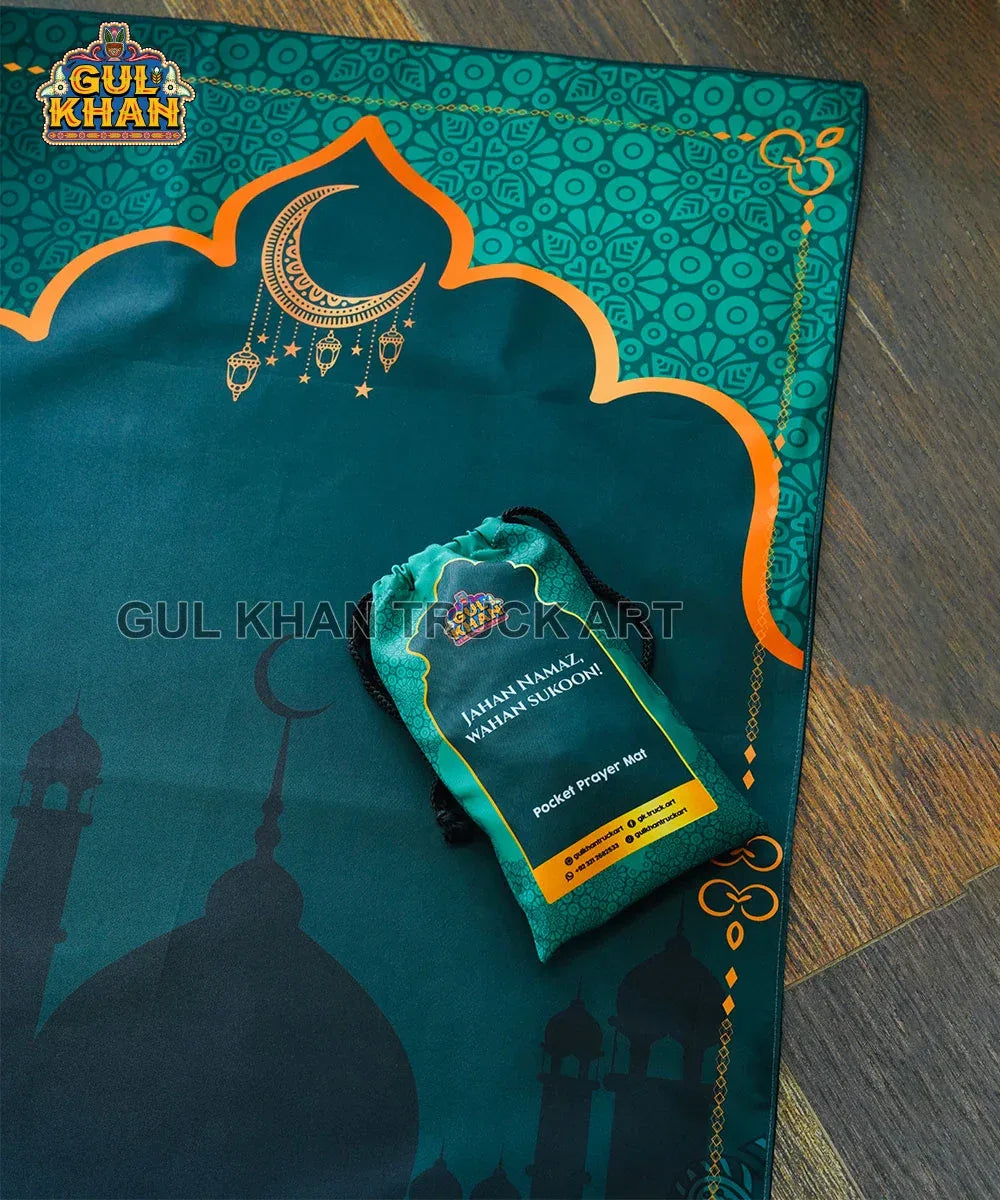 Sea Green Crescent Pocket Janamaz/Prayer Rug - Gul Khan Truck Art