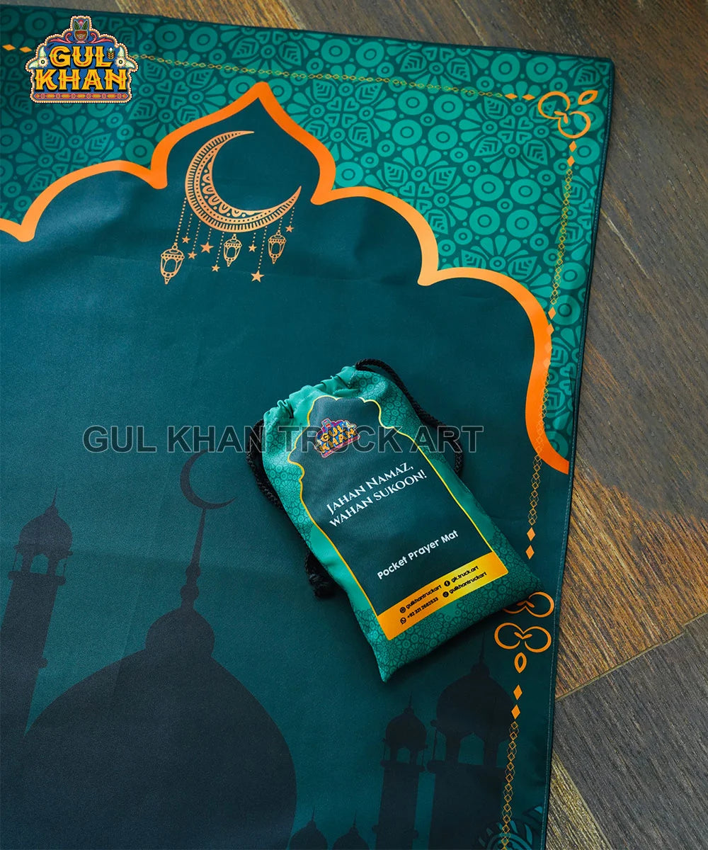 Sea Green Crescent Pocket Janamaz/Prayer Rug