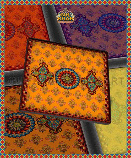 Red & Blue Motif Printed Coaster Design - Gul Khan Truck Art