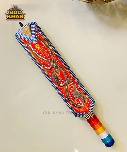 Handmade Customized Cricket Bat Red & Blue - Gul Khan Truck Art