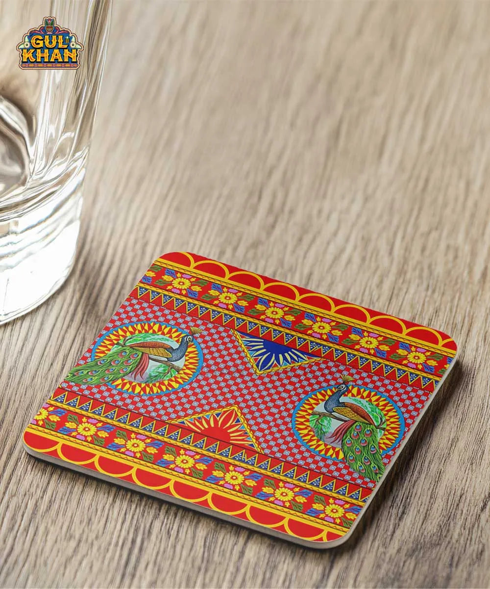 Peacock Printed Truck Art Coaster Design - Gul Khan Truck Art