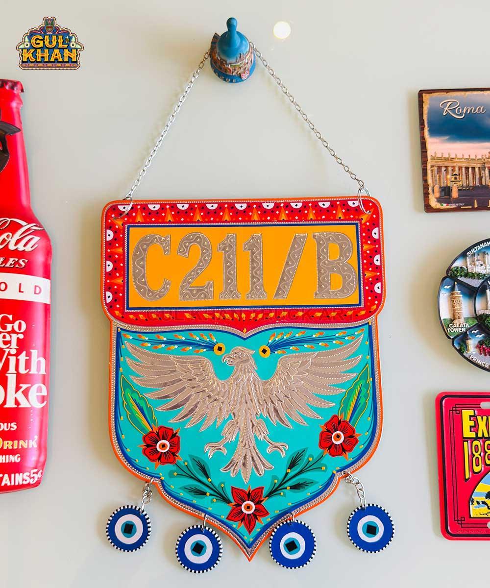 Red & Sea Green Eagle Motif Truck Art Wall Hanging - Gul Khan Truck Art