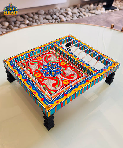 Red Floral Truck Art Charpai Tray
