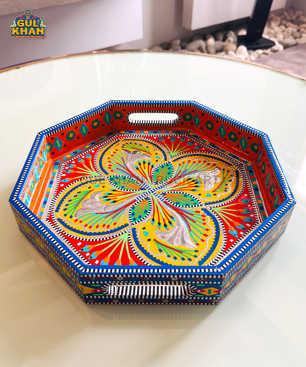 Blue and Red  Truck Art  Hexagon Tray