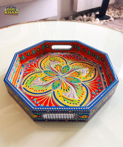 Blue and Red  Truck Art  Hexagon Tray