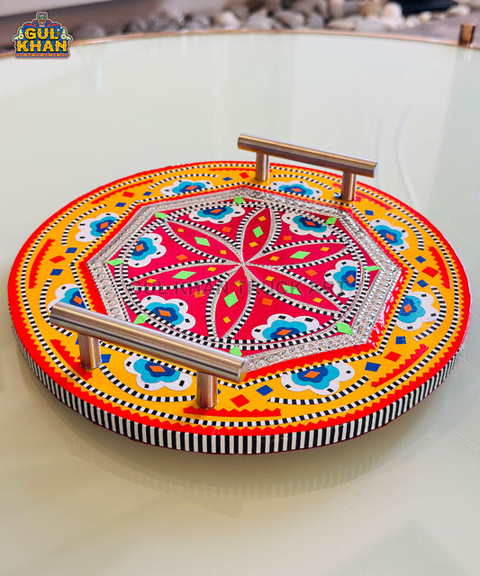 Round Red Truck Art Serving Tray