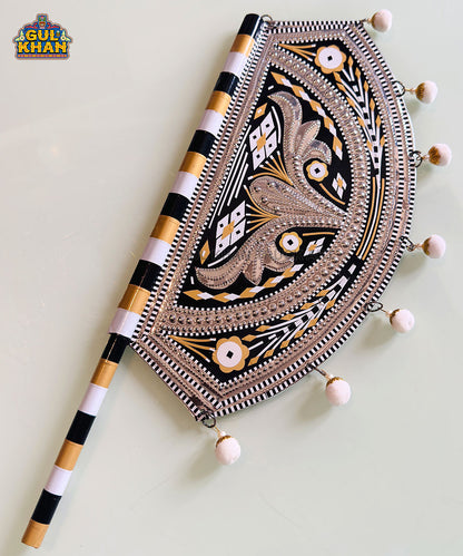 Black Gold Floral Truck Art Hand Fan