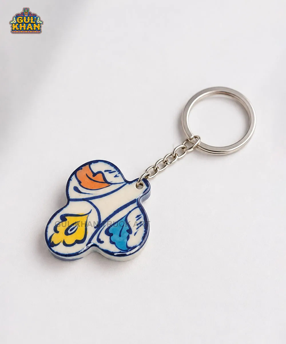 Multani Blue Pottery Three-Petal Ceramic Keychain