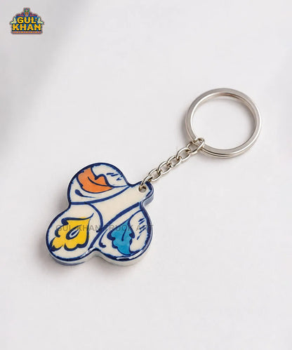 Multani Blue Pottery Three-Petal Ceramic Keychain