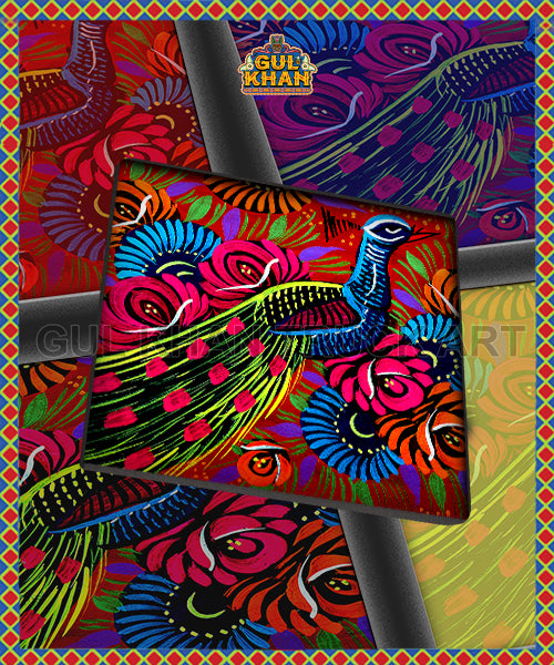 Blue & Red Peacock Coaster Design - Gul Khan Truck Art