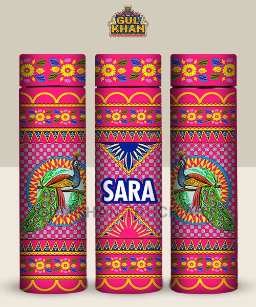 Pink Motif Customized Printed Travel Bottle - Gul Khan Truck Art