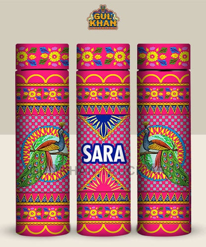 Pink Motif Customized Printed Travel Bottle - Gul Khan Truck Art