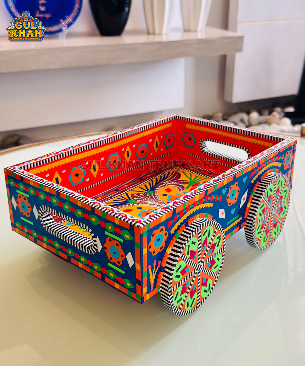 Red Multicolor Truck Art Wheel Tray