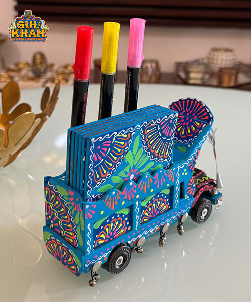 Cone Art Blue Coaster & Truck Set Design - Gul Khan Truck Art