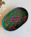 Green & Red Floral Motif Oval Cone Truck Art Tray (Handpainted) - Gul Khan Truck Art