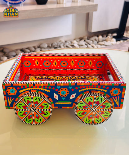Red Multicolor Truck Art Wheel Tray